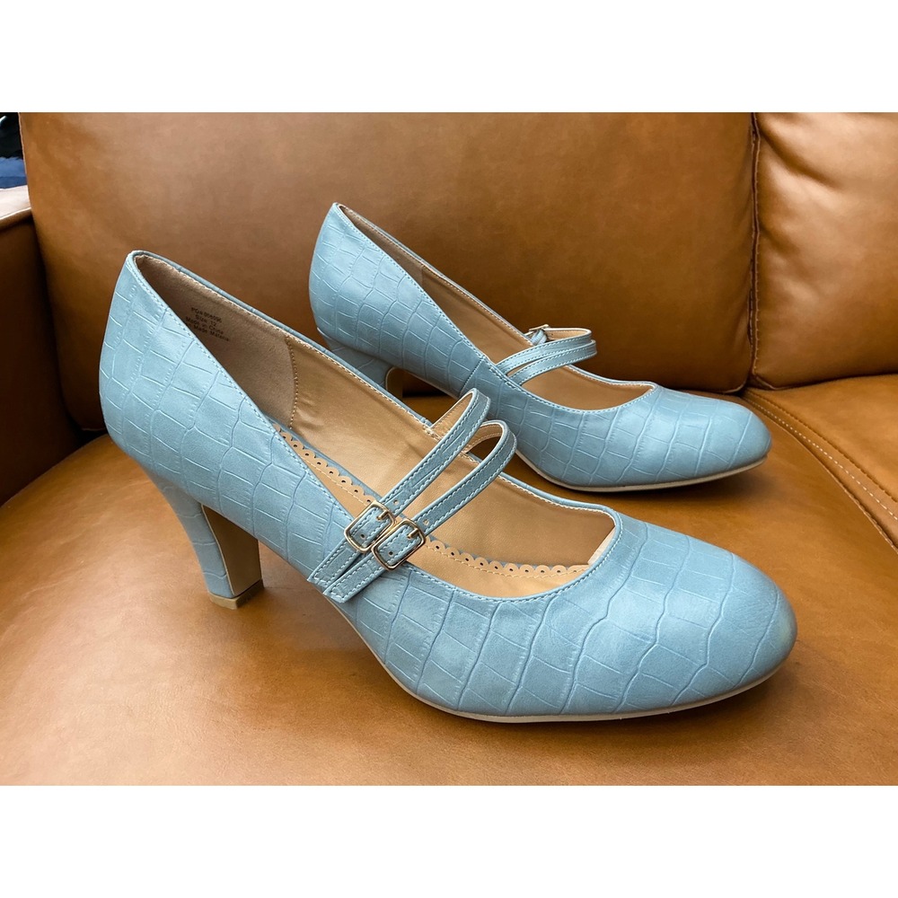 Journee Collection Windy Pump Womens 12 Blue Excellent Croc Mary Jane Heel